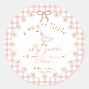 Dwaas Ganzeroze Gingham Cottagecore Baby Shower Ronde Sticker