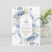Dwaas Ganzje Blauwe Bloemen QR Code Baby Borrel Kaart (Staand voorkant)