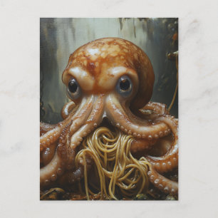 Dwaas Inktvis Eet Spaghetti Ansichtkaart Briefkaart