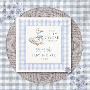 Dwaas Klein Ganzje Blauwe Gingham Baby Shower Servet