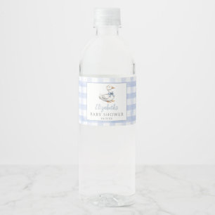 Dwaas Klein Ganzje Blauwe Gingham Baby Shower Waterfles Etiket