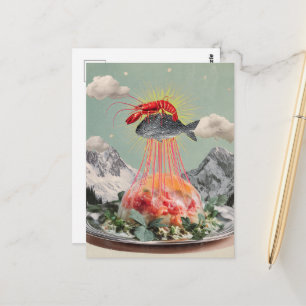 Dwaas Kreeft Vissen Surrealistische Kwallen Collag Briefkaart