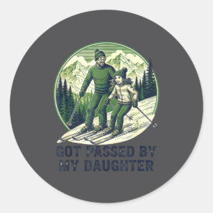 Dwaas Plezier Ped Skiën Kreeg Dochter Dochter Ronde Sticker