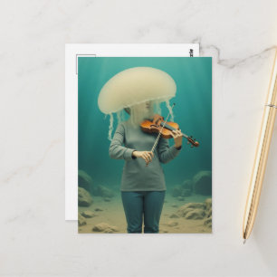 Dwaas zeemeerminvrouw maakt muziek briefkaart