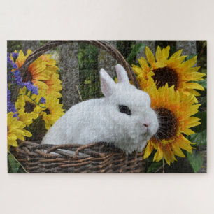 Dwarf Hotot Bunny Rabbit met zonnebloemen Legpuzzel