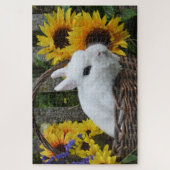 Dwarf Hotot Bunny Rabbit met zonnebloemen Legpuzzel (Verticaal)