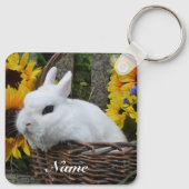 Dwarf Hotot Bunny Rabbit met zonnebloemen Sleutelhanger (Achterkant)