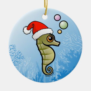 Dwarf Seahorse Santa Keramisch Ornament