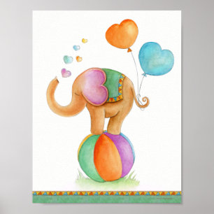 Dwaze circus olifant bruin groene kinderkamer post poster