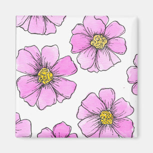 Dwaze en Roze Aquarel Bloemen Magneet