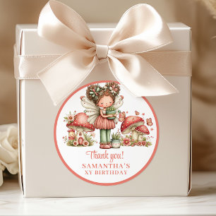 Dwaze Fee 6de Verjaardag Roze Bloemen Favoriet Doo Ronde Sticker