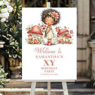 Dwaze Fee 6de Verjaardag Roze Bloemen Welkom Poster