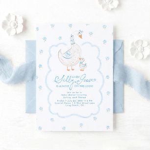 Dwaze Gans Elegante Pastelblauwe Jongens Baby Show Kaart