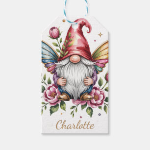 Dwaze Tuinkabouter met Vlinder Vleugels Cadeaulabel