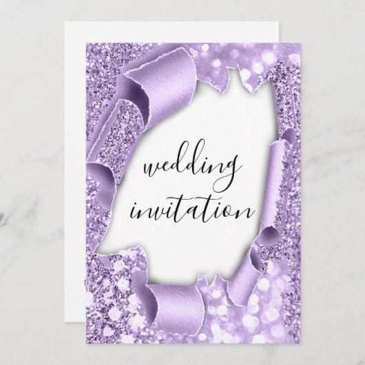 Dwingende 3D-effect Elegant White Paars Glitter Kaart (Voorkant / Achterkant)