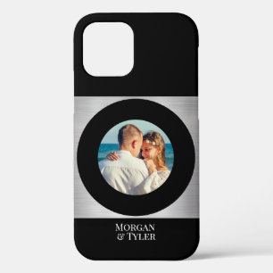 DY Couple's Photo & Names Blk Circle Silver Black iPhone 12 Pro Hoesje