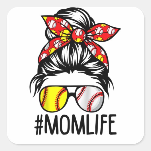Dy Ma Life Softball Baseball Moederdag Vierkante Sticker (Voorkant)