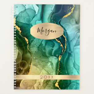 DY-naam en -datum, Blauwgroen & Gold Ink Abstract Planner
