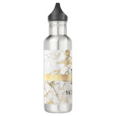 DY-naam en zwart monogram, wit en goudmarmer Waterfles (Links)