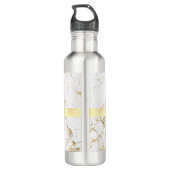 DY-naam en zwart monogram, wit en goudmarmer Waterfles (Achterkant)