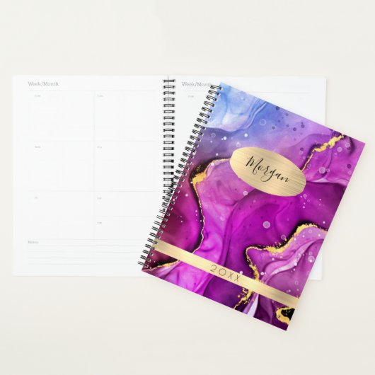 DY-naam & jaar, rood Violet & goudink Abstract Planner (Display)