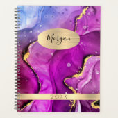 DY-naam & jaar, rood Violet & goudink Abstract Planner (Voorkant)