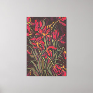 Dying Tulps Red Flowers Statement Floral Painting Canvas Afdruk