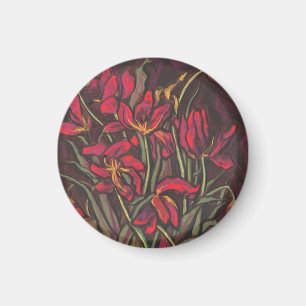 Dying Tulps Red Flowers Statement Floral Painting Magneet
