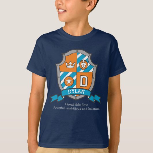 Dylan boys D naam & betekenis ridders schild T-shirt (Voorkant)
