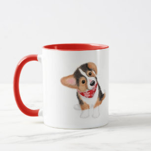 Dylan, chiot de corgi, tasse de Noël