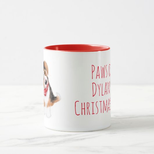 Dylan, chiot de corgi, tasse de Noël (Centre)