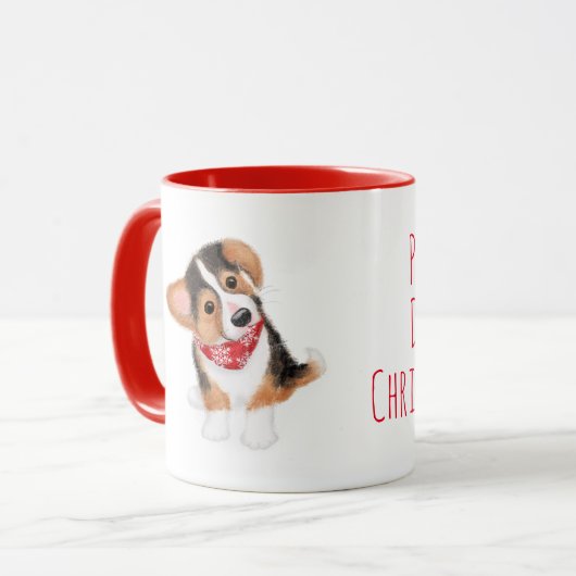 Dylan, chiot de corgi, tasse de Noël (Devant gauche)
