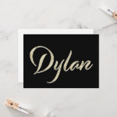 Dylan Name white gold Handwriting Karte Kaart (Voorkant / Achterkant in situ)
