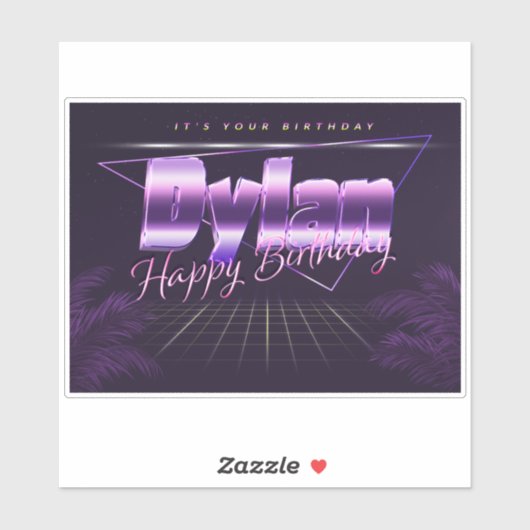 Dylan Nom Prénom lila retro Sticker (Feuille)