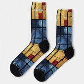 Dynamic Abstract Socks in Blue, Yellow, and Red Sokken (Links)