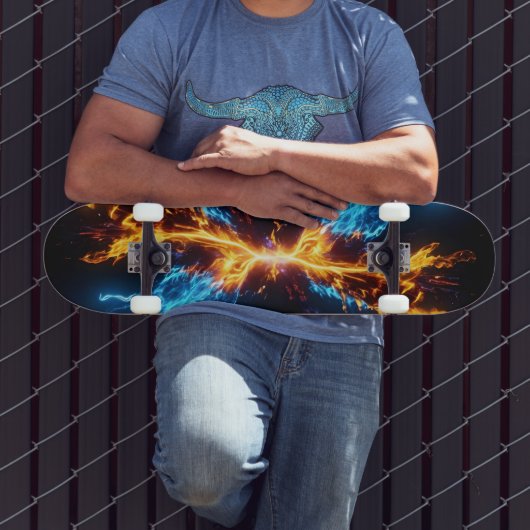 Dynamic Blue Orange Energy Clash Flame Skateboard (Buiten 3)