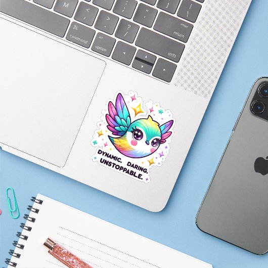 Dynamic Daring Unstoppable Motivatie Sticker (Laptop met iPhone)