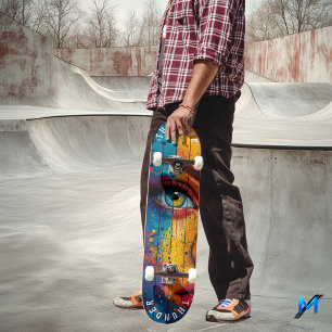 Dynamic Eye Pop Art - Vetgedrukte retro kleuren Skateboard