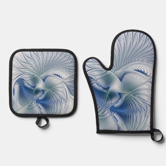 Dynamic Fantasy Abstract Blue Tones Fractal Art Ovenwant & Pannenlap Set (Voorkant)