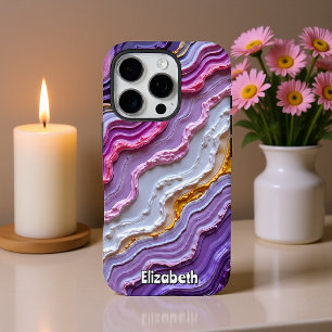 Dynamic Geode Art in Paarse tinten iPhone 16 Pro Hoesje