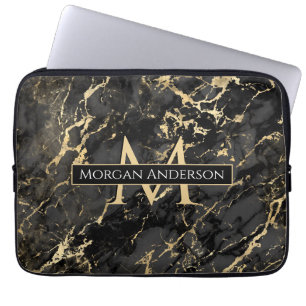 Dynamic Gold & Black Marble, DIY Monogram en naam Laptop Sleeve