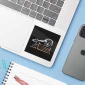 Dynamic Horse Jump Silhouette in wit en goud Sticker (Laptop met iPhone)