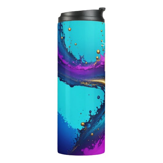 Dynamic Liquid Abstract, Naam & Monogram Thermosbeker (Gedraaid links)