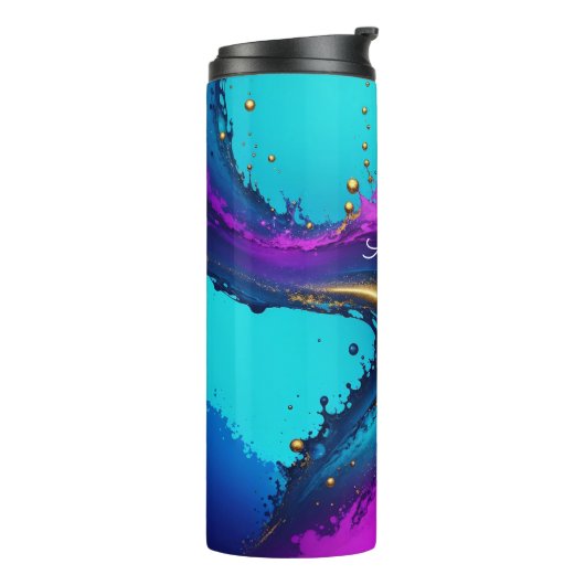 Dynamic Liquid Abstract, witte scriptnaam Thermosbeker (Gedraaid links)