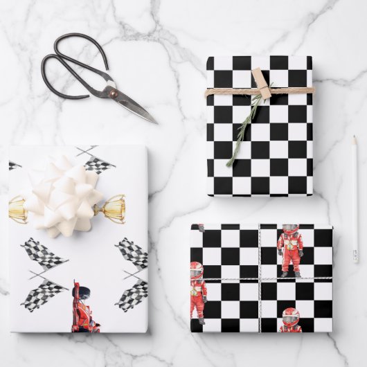 Dynamic Motorsport Checkered Flag Birthday Inpakpapier Vel (Voorkant)