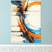 Dynamic Orange Blue Abstract Expressionism Curves Canvas Afdruk (Insitu (Houten vloer))