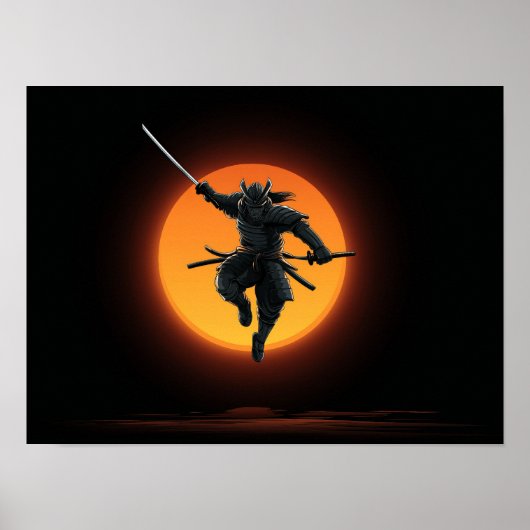 Dynamic Samurai Jump Silhouette Poster (Voorkant)