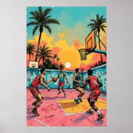 Dynamic Slam Dunk - Basketbal spel illustratie Poster