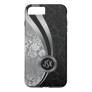 Dynamic Stripes Monogramed Black & Silver Damasker iPhone 8 Plus / 7 Plus Hoesje