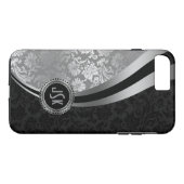 Dynamic Stripes Monogramed Black & Silver Damasker Case-Mate iPhone Case (Achterkant (Horizontaal))